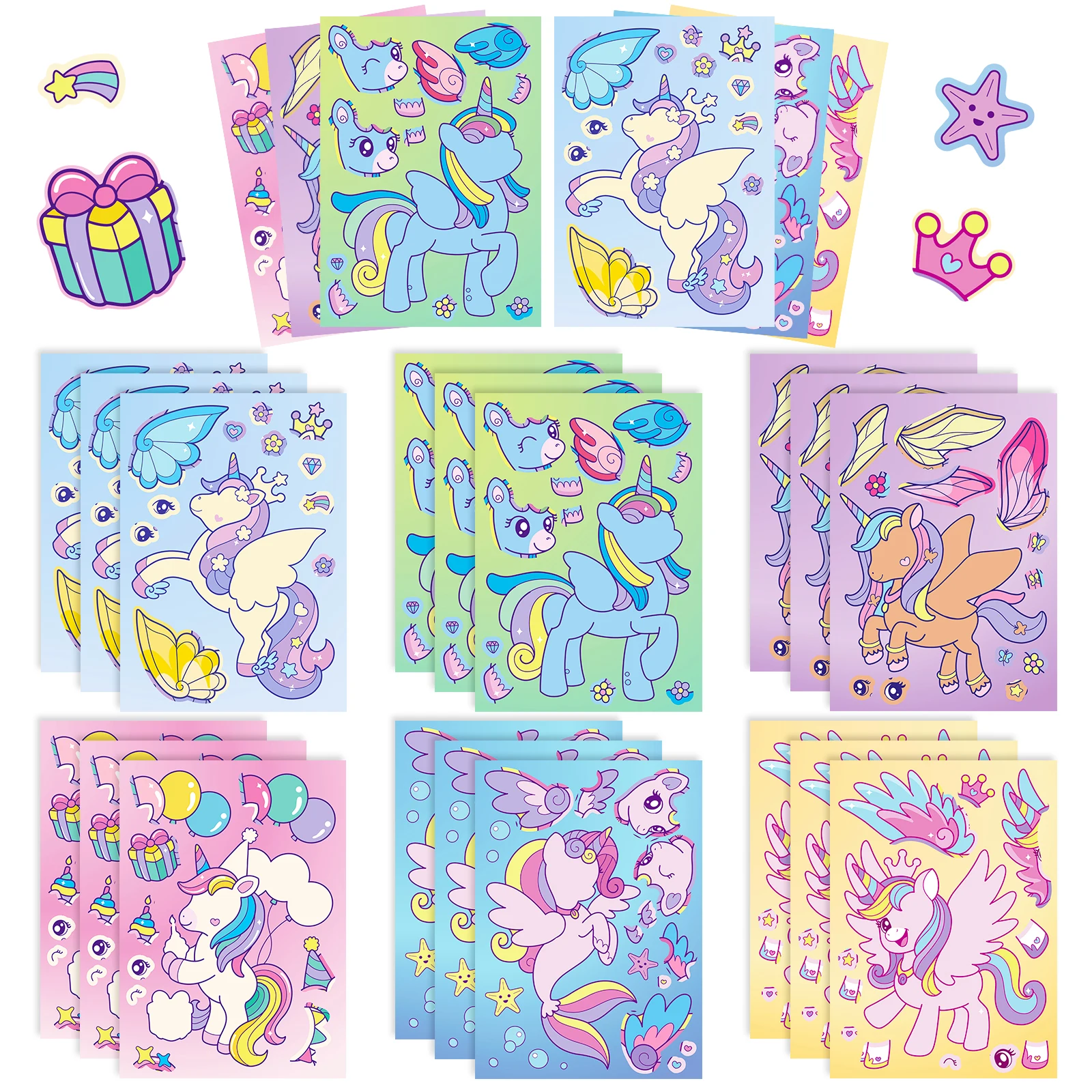 

6sheets Flying Unicorn Collage Sticky Paper Sticker Aesthetic DIY Decoration Scrapbooking Stationery School Supplies for Kids