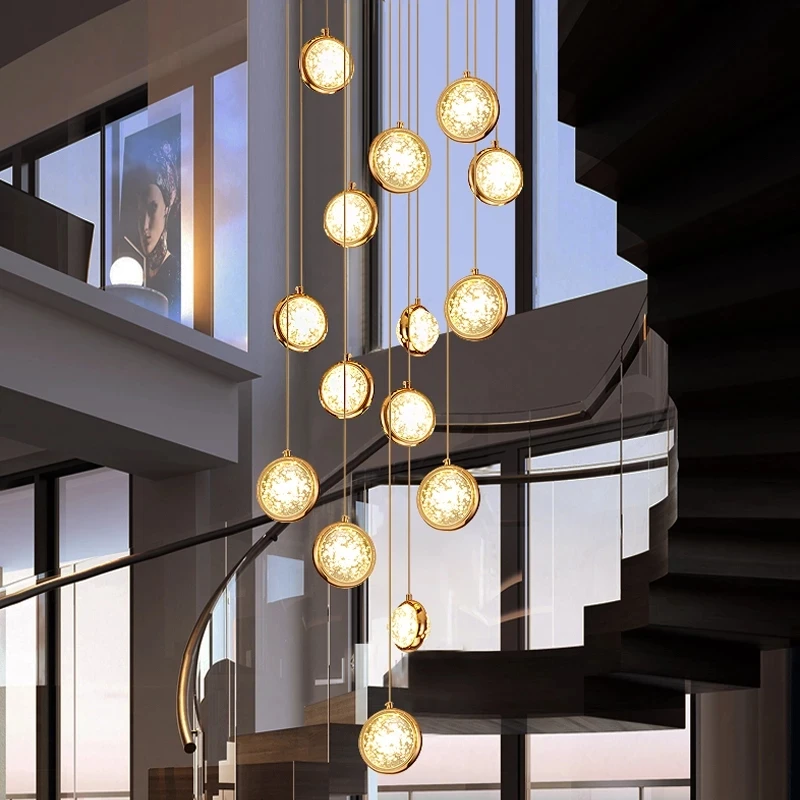 

Modern Led Crystal Staircase Chandelier Luxury Cristal Indoor Hanging Light Fixture Creative Gold Hallway Lustre For Living Room