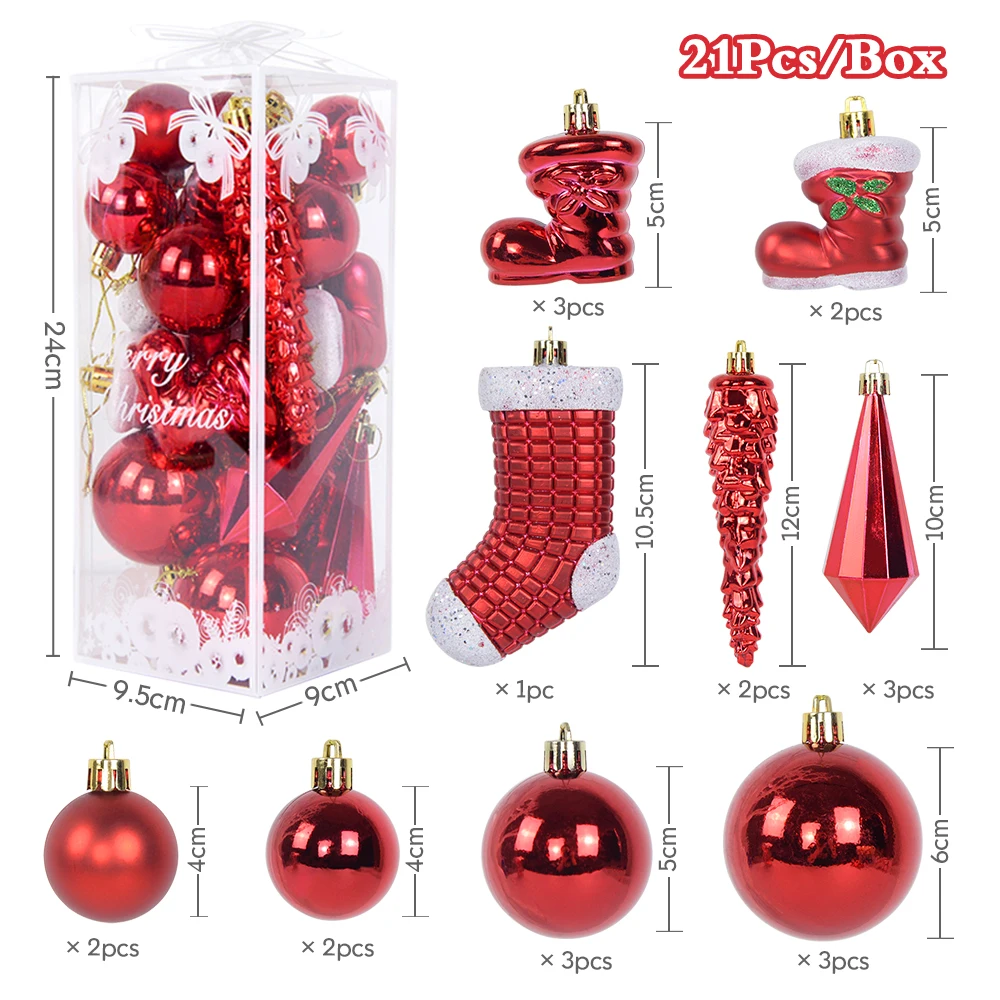 21Pcs/Box Christmas Balls Stocking Icicle Xmas Tree Hanging Pendants Navidad Noel Decoration Home New Year Ornaments Supplies
21Pcs/Box Christmas Balls Stocking Icicle Xmas Tree Hanging Pendants Navidad Noel Decoration Home New Year Ornaments Supplies
