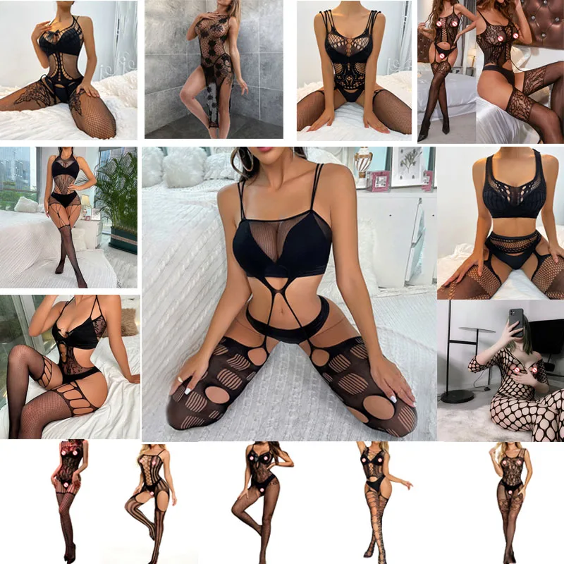 

Sexy Fishnet Bodysuit Women Erotic Lingerie Open Crotch Babydoll Suits Mesh Teddies Porn Costumes Crotchless Jumpsuits Underwear