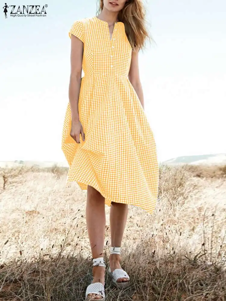 ZANZEA Stand Collar Fashion Robes Short Sleeve Plaid Midi Dress 2023 Summer Checked Shirt Dress Buttons Women A-line Sundress
ZANZEA Stand Collar Fashion Robes Short Sleeve Plaid Midi Dress 2023 Summer Checked Shirt Dress Buttons Women A-line Sundress
