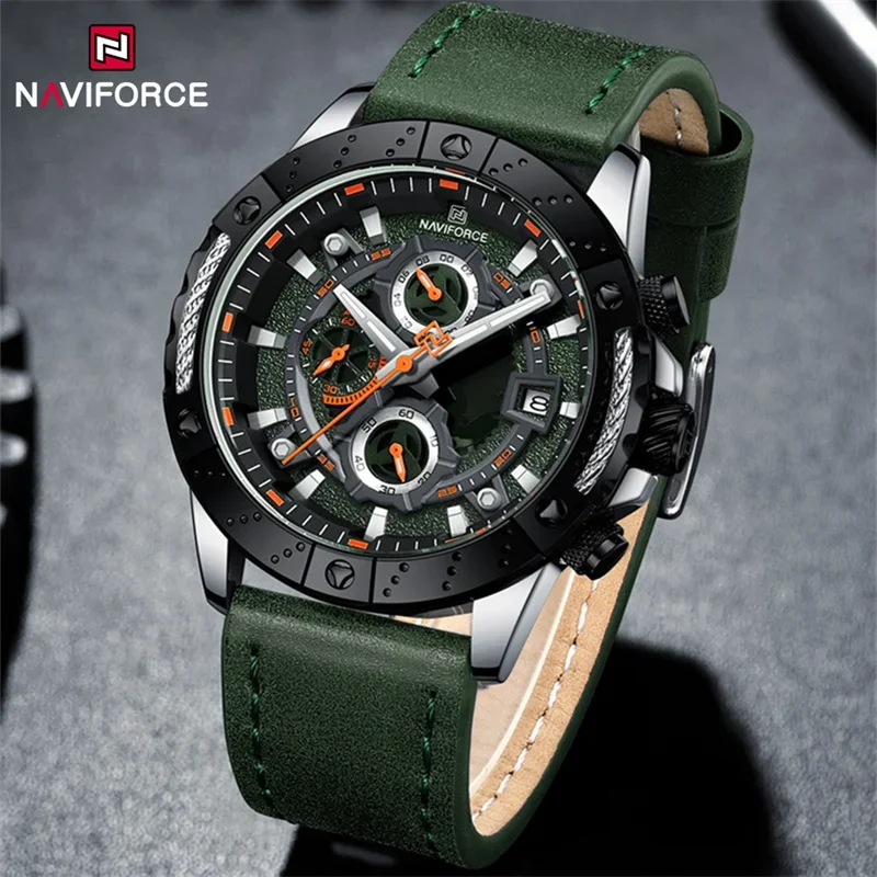 

NAVIFORCE Brand Men's Sports Watch Leather Strap Military Quartz Wristwatch Waterproof Chronograph Male Clock Relogio Masculino