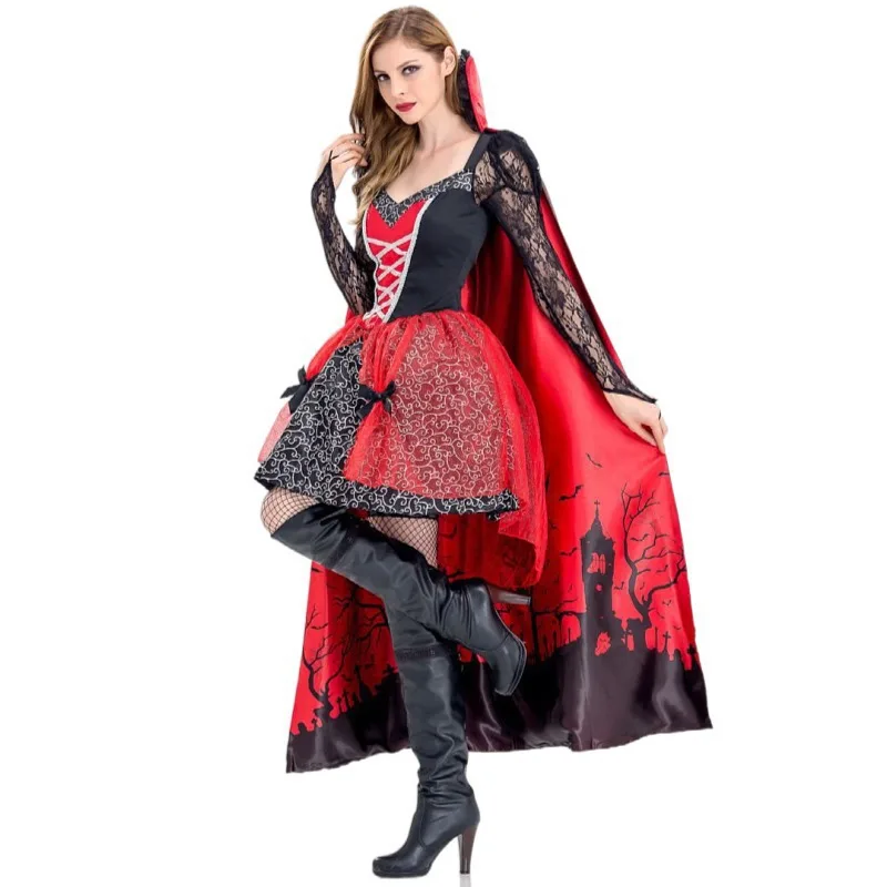 

Halloween Witch Costume Cloak Dress Cosplay Vampire Costume Demon Queen Costume Masquerade Role Play Carnival Fancy Party Outfit