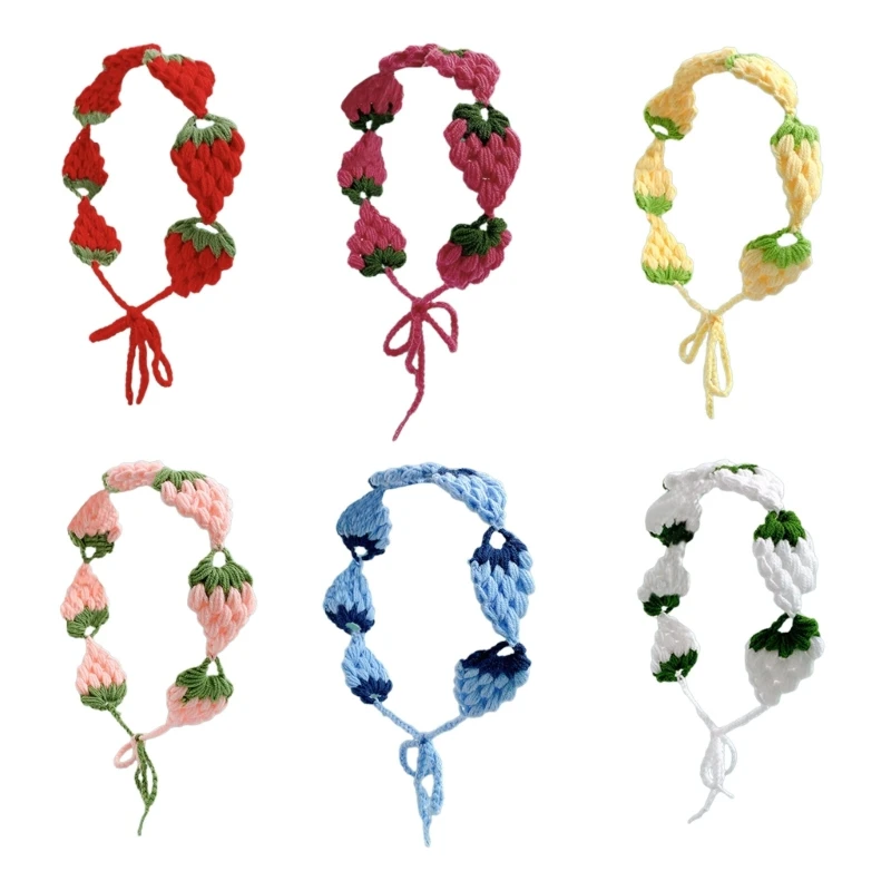 

Вязаная крючком повязка на голову с клубникой, популярный эластичный шарф для волос для девочек, вязаные грелки для ушей для для