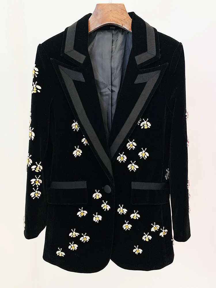 HIGH STREET Newest 2023 F/W Designer Jacket Women's Single Button Stunning Rhinestone Diamonds Beaded Bee Velvet Long Blazer
HIGH STREET Newest 2023 F/W Designer Jacket Women's Single Button Stunning Rhinestone Diamonds Beaded Bee Velvet Long Blazer