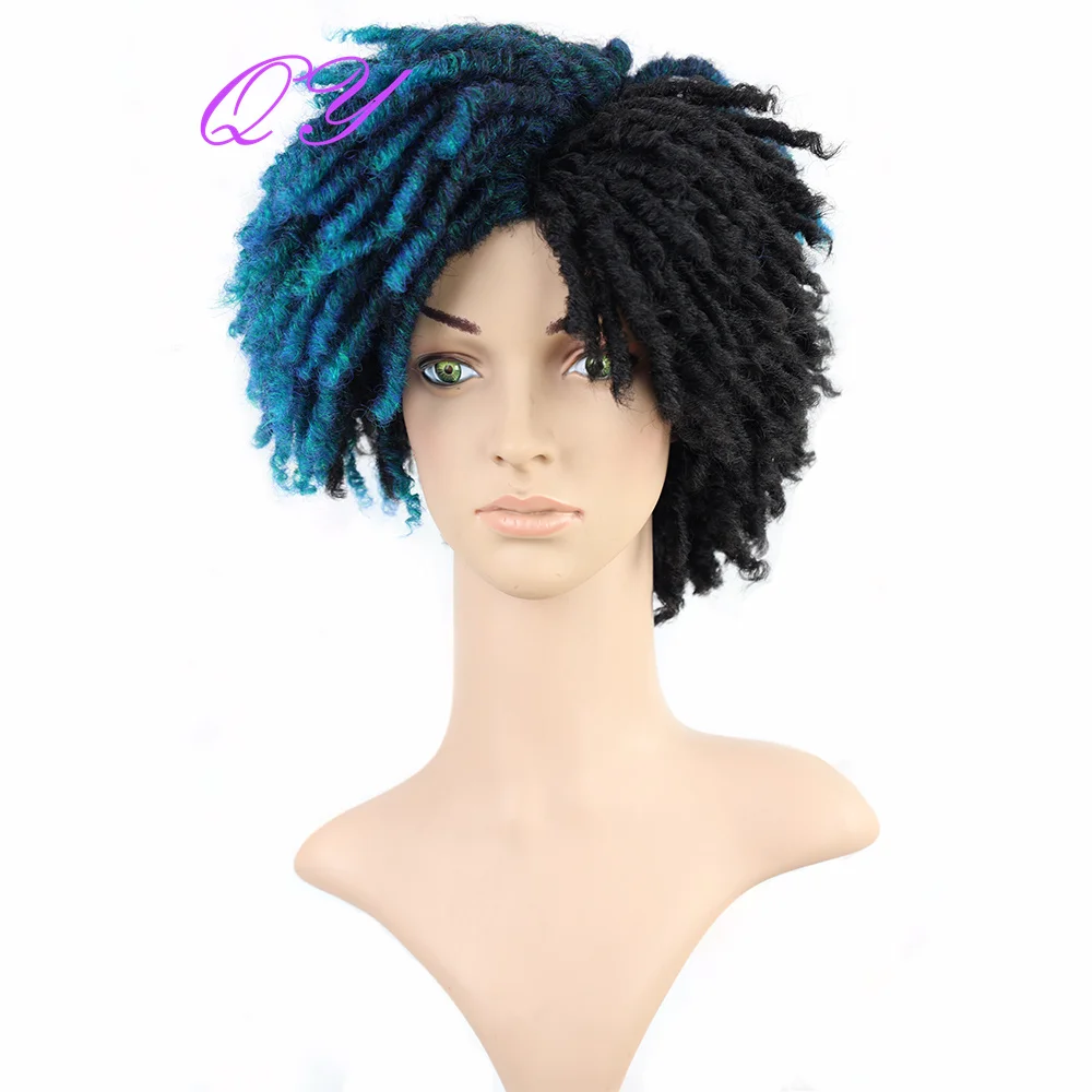 

Short Dreadlock Wig Synthetic Black Ombre Blue Faux Locks Crochet Curly Braid Wigs For Women Daily Or Party Use High Quality Wig