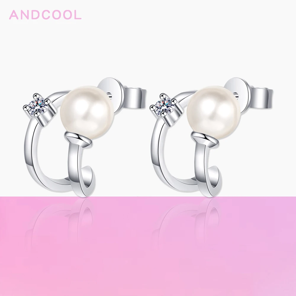 

Andcool Natural Pearl Earrings Silver 925 For Women Luxury U Shape Moissanite Diamond Earrings Silver Girls Jewelry For Woman