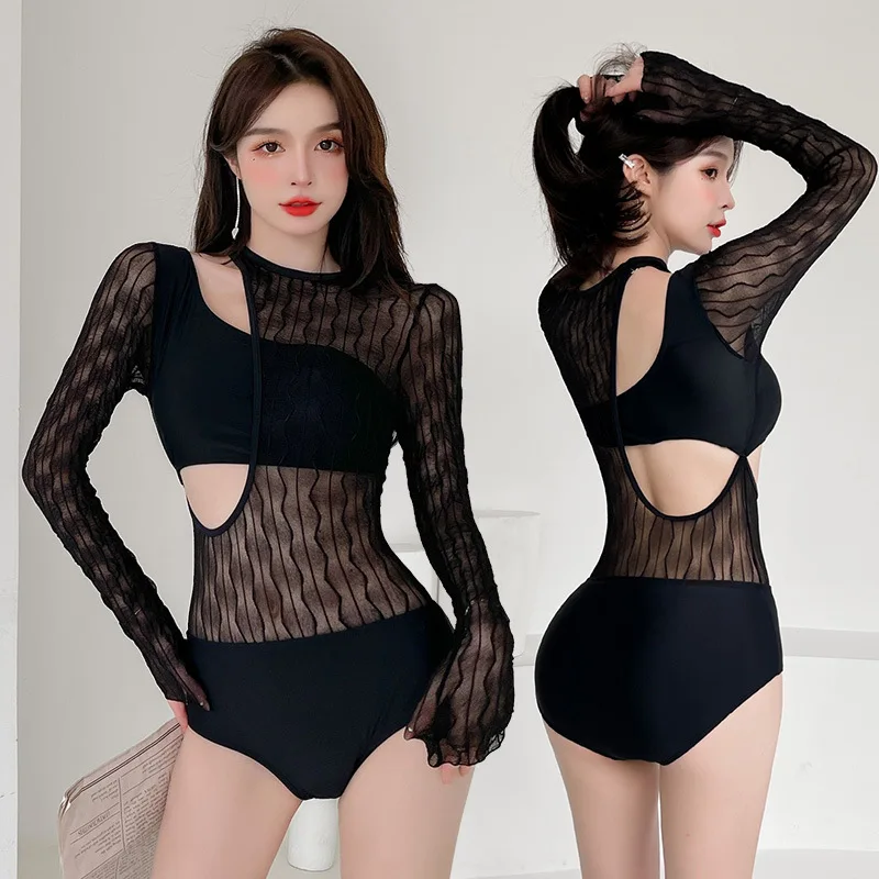 

Swimsuit Women Summer New Black Slimming Sexy Student Conservative Small Breasts Gathered Cover Belly Bikini Set One-piece