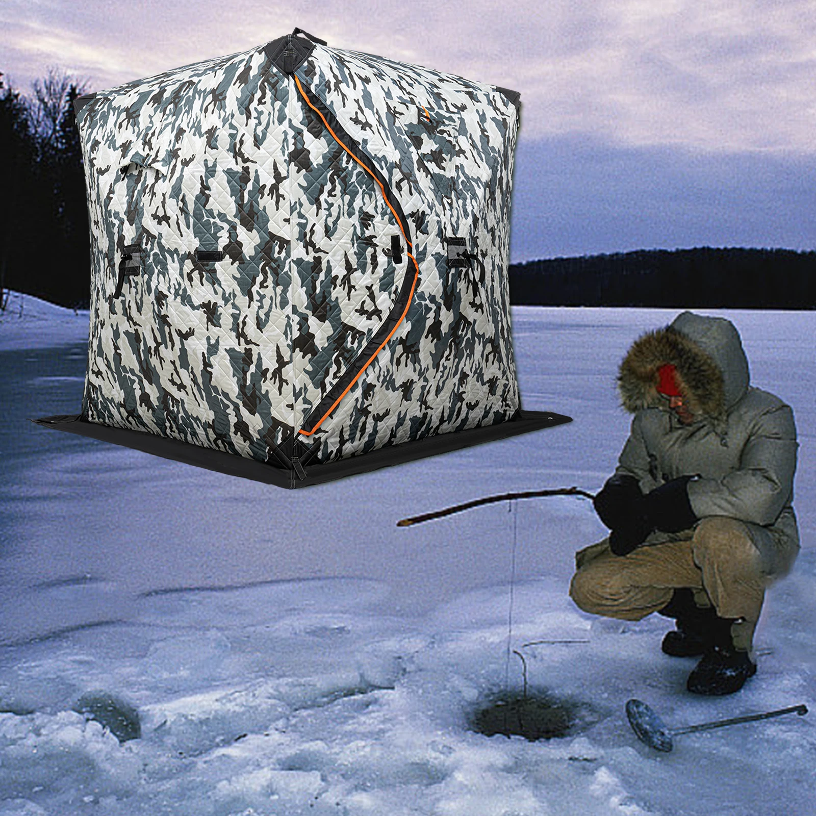 57*57*65" 1-2 People Portable Ice Fishing Tent 210d Oxford Cloth Camouflage Fishing Shelter D-shaped Door with Carrying Bag
57*57*65" 1-2 People Portable Ice Fishing Tent 210d Oxford Cloth Camouflage Fishing Shelter D-shaped Door with Carrying Bag