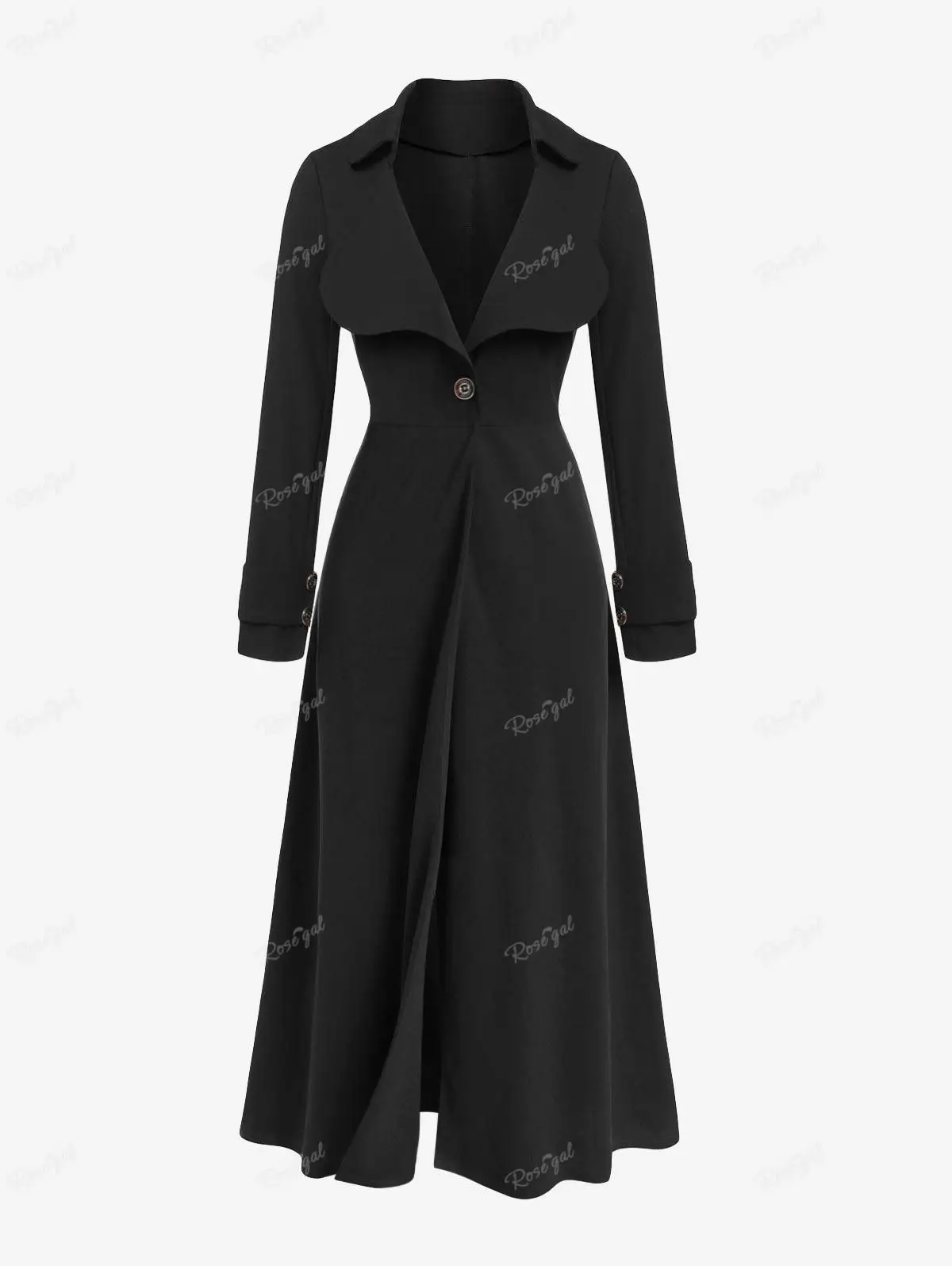 

ROSEGAL Plus Size Coat For Women 2023 Autumn,Winter High Waist Thin Long Outwears Black Turn Down Collar Mock Button Maxi Coats