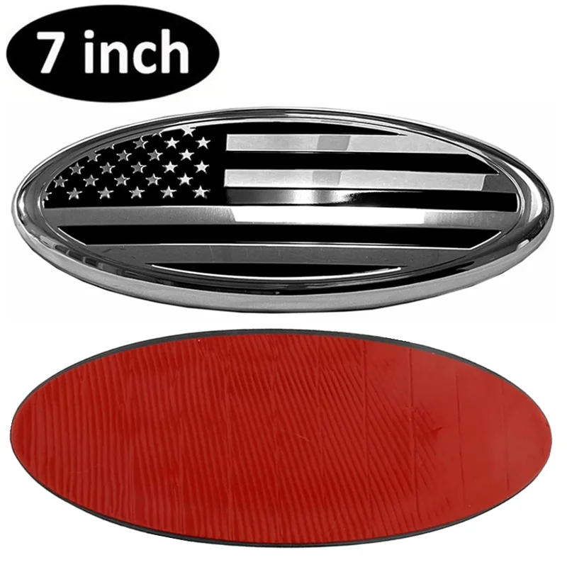 

1x 7" Chrome Black American USA Flag Emblem Car Front Grille Rear Tailgate Oval Bage for Explorer F-150 F-250 F-350 Edge