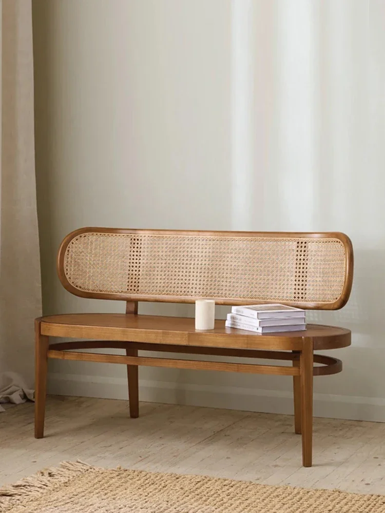 Solid wood cane woven backrest bench small household bed end changing shoes stool sofa chair
Solid wood cane woven backrest bench small household bed end changing shoes stool sofa chair