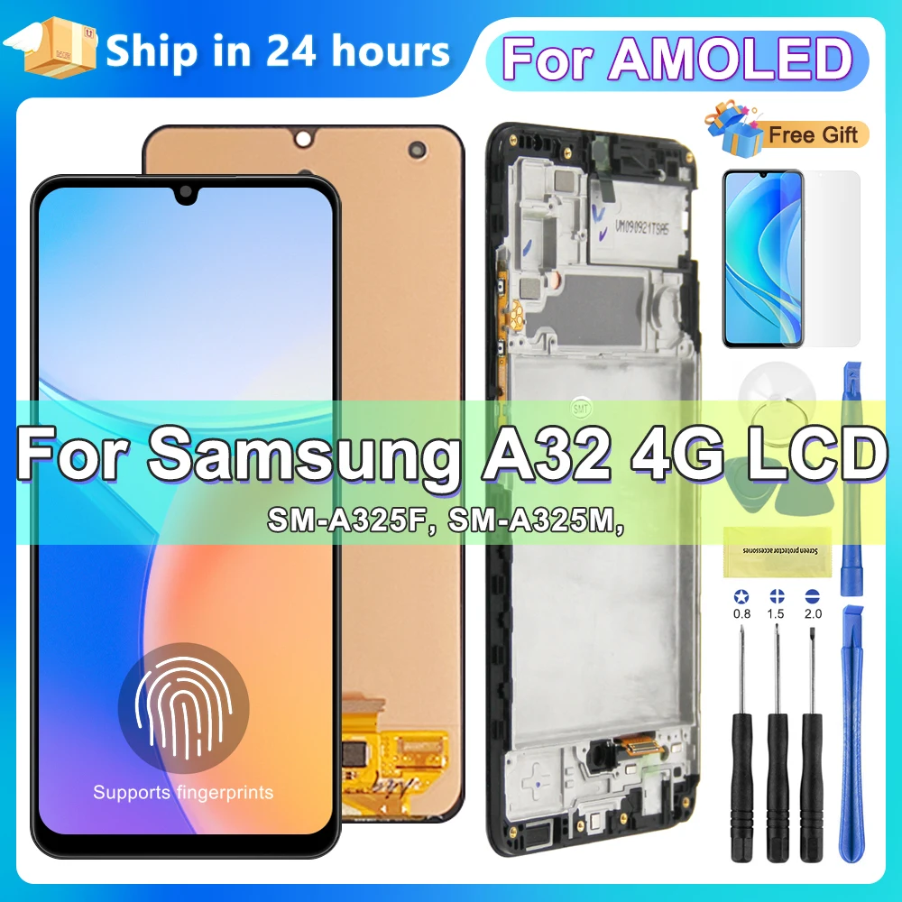 

6.4" AMOLED Display For Samsung Galaxy A32 4G LCD Display Touch Screen Digitizer For Samsung A325F A325 with Frame Replacement