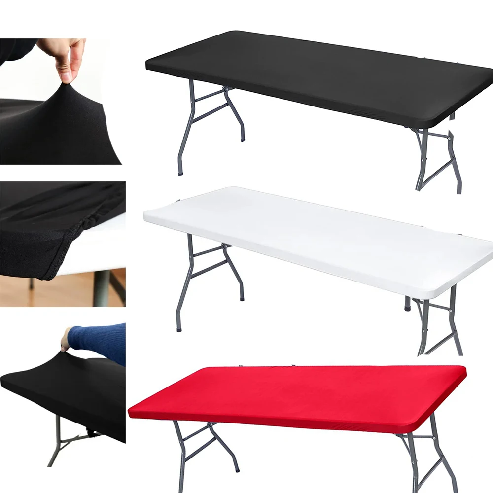 

4/5/6/8ft Stretch Spandex Tablecloth Elastic Fitted Picnic Table Covers Folding Table Cover Rectangle Wedding Table Cloth