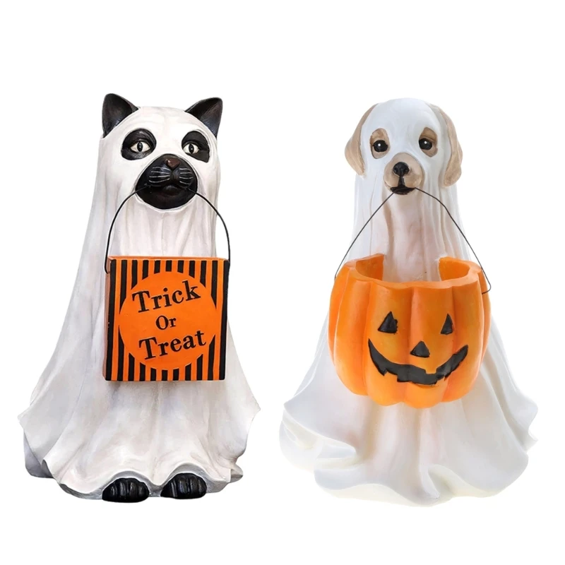 

Статуя собаки-призрака на Хэллоуин с тыквой, чаша для конфет, смоляное лакомство, Прямая доставка, декабрь