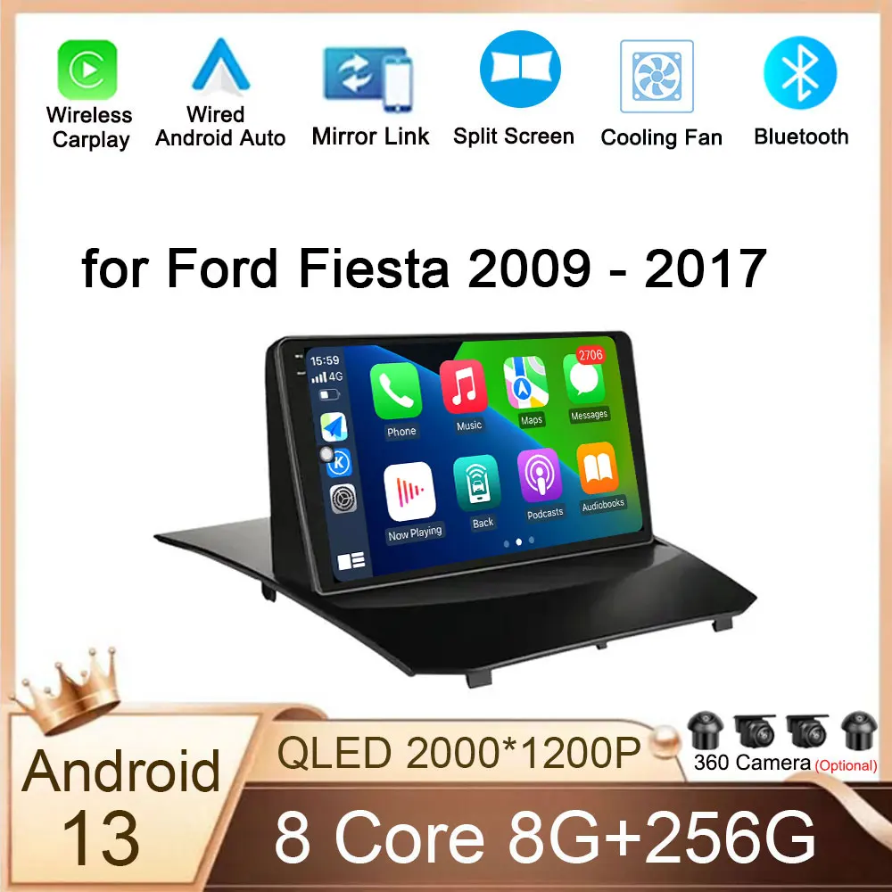 

9" QLED Screen Android Car Radio Multimedia Video Player for Ford Fiesta 2009 - 2017 GPS Navi Carplay Auto WIFI 4G LTE RDS