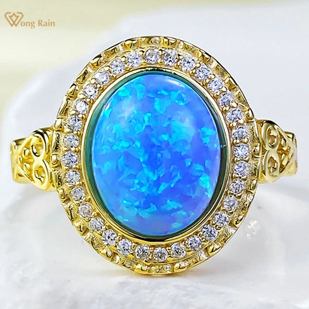 

Wong Rain Vintage 18K Gold Plated 925 Sterling Silver Oval Cut 8*10 MM Opal High Carbon Diamond Gemstone Ring For Women Jewelry
