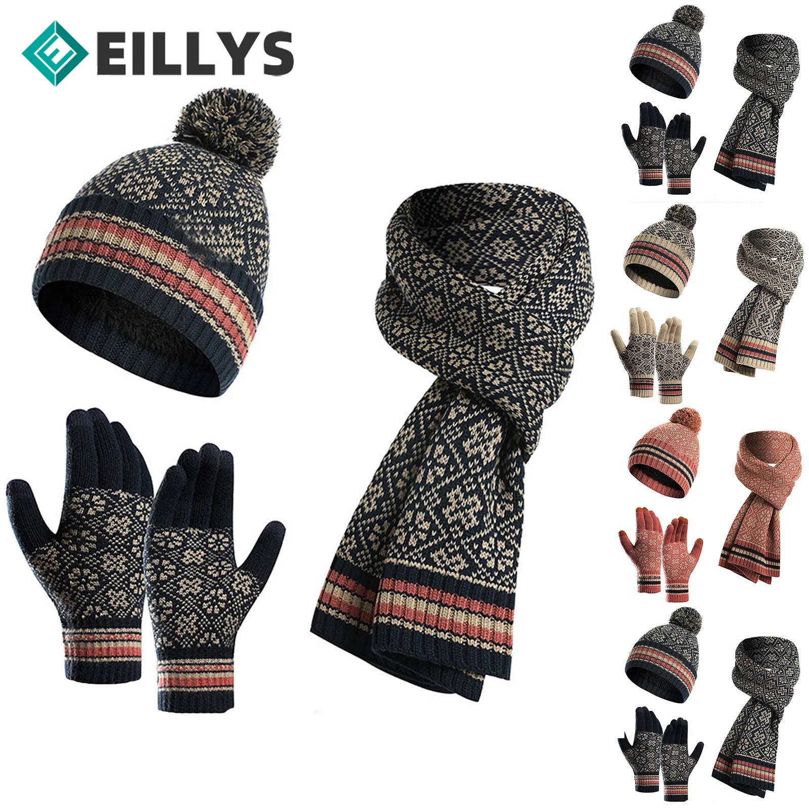 Unisex Beanies Hat Scarf Gloves Set Ladies Stripe Retro Beanie Hat Gloves Scarf Sets Men Women Knitted Thick Warm Cap Set Winter
Unisex Beanies Hat Scarf Gloves Set Ladies Stripe Retro Beanie Hat Gloves Scarf Sets Men Women Knitted Thick Warm Cap Set Winter