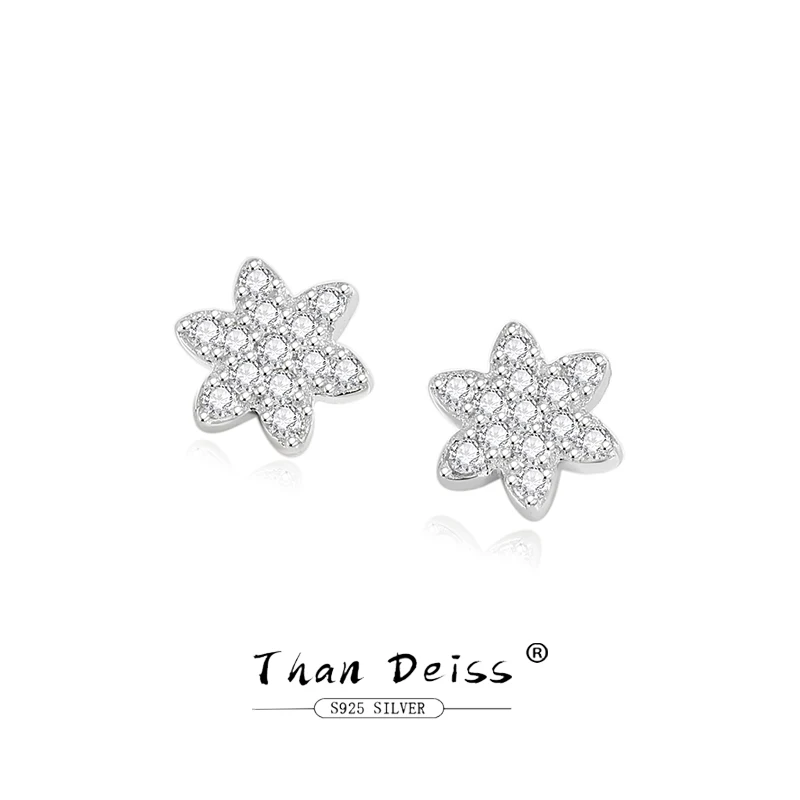 

925 Silver Sweet Simplicity Hexagonal Star Zircons Earrings Japanese & Korean Tiny Shiny Snowflake Fine Jewelry For Women Gift