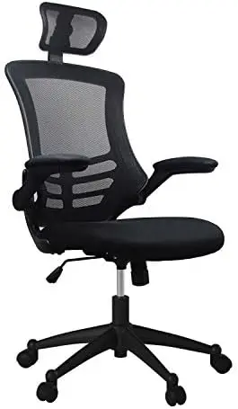 

Ergonomic High-Back Office Chair, Executive Mesh Home Office Chair with Adjustable Headrest & Flip Up Arms, Black Chair soft for