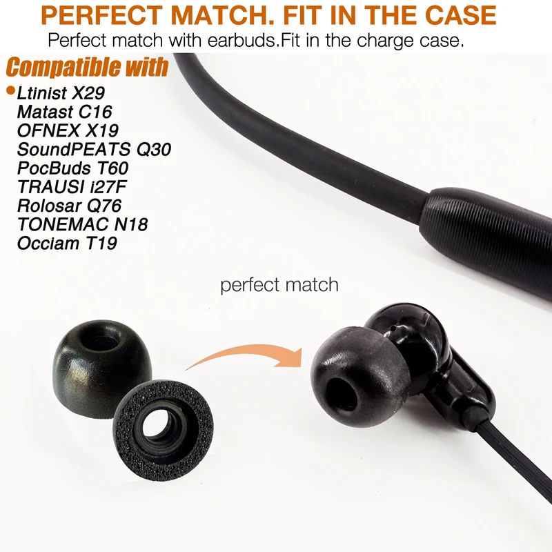 Memory Foam Eartips Replacement for TONEMAC N18 / PocBuds T60/ SoundPEATS Q30/Matast C16/ Rolosar Q76/ OFNEX X19/ occiam Memory Foam Eartips Replacement for TONEMAC N18 / PocBuds T60/ SoundPEATS Q30/Matast C16/ Rolosar Q76/ OFNEX X19/ occiam