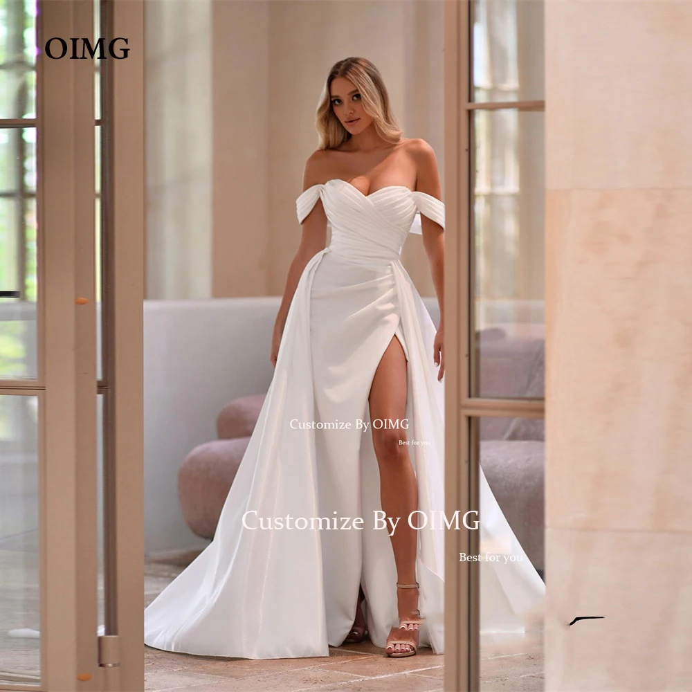 OIMG Simple Black Satin Long Wedding Dresses Off the Shoulder Sleeveless Bride Bridal Gowns Formal Party Dress Robe de soiree
OIMG Simple Black Satin Long Wedding Dresses Off the Shoulder Sleeveless Bride Bridal Gowns Formal Party Dress Robe de soiree