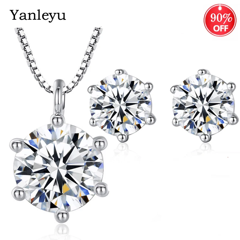 Yanleyu Original Silver Color Bridal Jewelry Sets 1 Carat 6MM Simulated Diamond Engagement Wedding Necklace Earrings For Women
Yanleyu Original Silver Color Bridal Jewelry Sets 1 Carat 6MM Simulated Diamond Engagement Wedding Necklace Earrings For Women