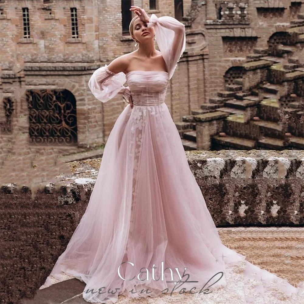 Cathy Pink A-line Tulle Prom Dress Sweetheart Puff Sleeve فساتين السهرة Sexy Side High Split Off Shoulder tidos de noche
Cathy Pink A-line Tulle Prom Dress Sweetheart Puff Sleeve فساتين السهرة Sexy Side High Split Off Shoulder tidos de noche