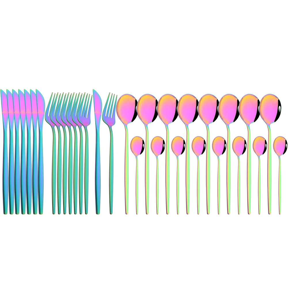 

Набор радужных столовых приборов Drmfiy, комплект столовых приборов из нержавеющей стали в западном стиле, ложка, вилка, ножи, столовые приборы для дома, 32 штуки