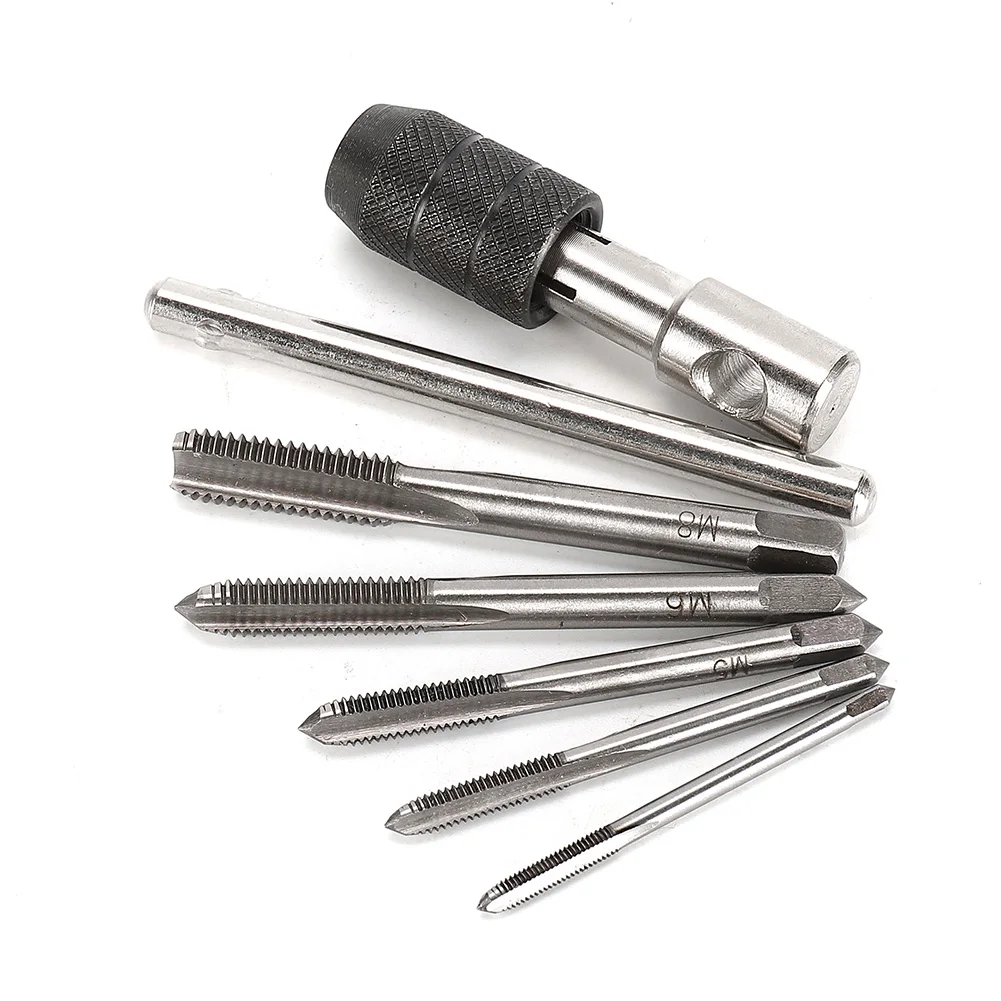 6pcs M3/M4/M5/M6/M8 Tap Drill Set T-type Handle Ratchet Tap Wrench With Screw Metric Machine Spiral Point Screw Taps Hand Tools
6pcs M3/M4/M5/M6/M8 Tap Drill Set T-type Handle Ratchet Tap Wrench With Screw Metric Machine Spiral Point Screw Taps Hand Tools