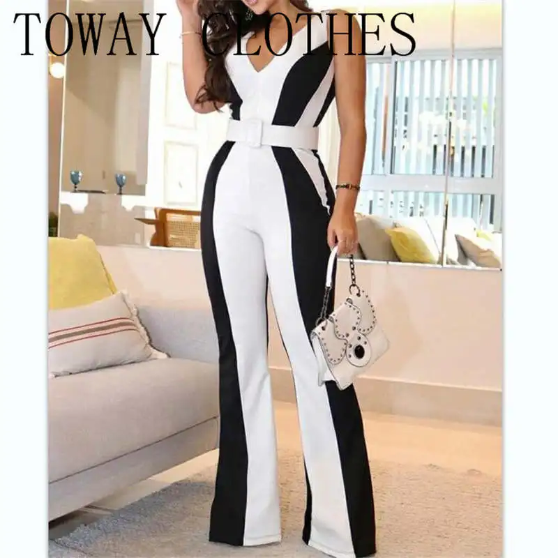 Summer New Women's Fashion Casual Slim Striped V-neck Black and White Contrast Jumpsuit--without Belt
Summer New Women's Fashion Casual Slim Striped V-neck Black and White Contrast Jumpsuit--without Belt