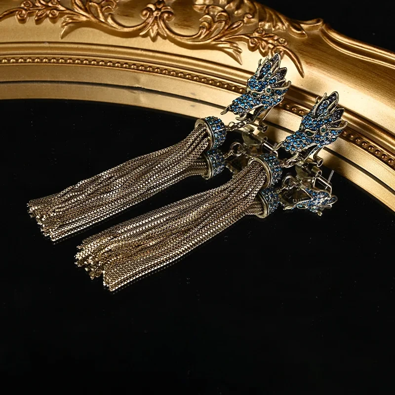 Fashionable Retro Style Long Phoenix Tail Tassel Inlaid Zircon Earrings Suitable For High-End Women's Jewelry 4 Mallzona S7ade0bfdf1074fff8ee823f5b8a80b70m Fashionable Retro Style Long Phoenix Tail Tassel Inlaid Zircon Earrings Suitable For High-End Women's Jewelry Mallzona