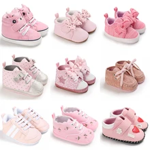 Pink Baby Shoes Princess Fashion Sneakers Infant Toddler Soft sole Anti Slip First Walkers 0-1 year old baby Christening Shoes