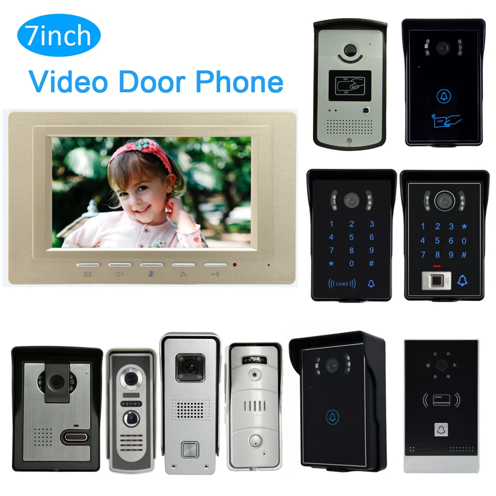 

1 Set Wire Video Door Phone For Visitor 7" Color Screen With Waterproof Outdoor Camera Door Bell Use RFID Card Unlock