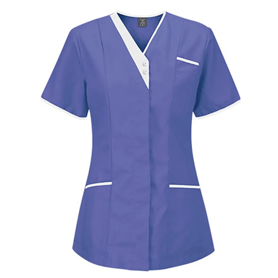 

Nurse Uniform Women Solid Color Short V Neck Sleeve Scrubs Blouse Hospital Healthcare Working Tunic Spa Beauty Salon Workwear