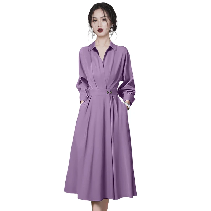 Purple Turn down Collar Shirt Dress 2023 Autumn New French Gentle Temperament Waist Slim Mid Length Long Dresses Female
Purple Turn down Collar Shirt Dress 2023 Autumn New French Gentle Temperament Waist Slim Mid Length Long Dresses Female