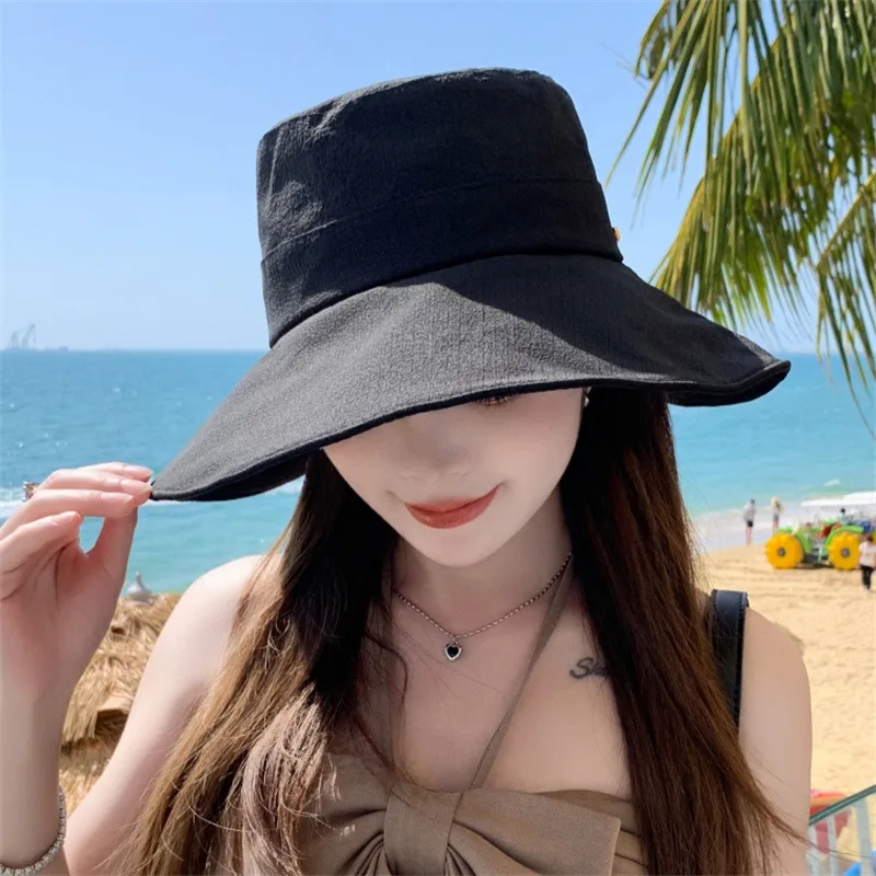 

New Spring-Summer Women's Large Brim Fisherman Hat, Sunscreen Sun Hat, Foldable Outdoor Sun Hat, Slimming Hat