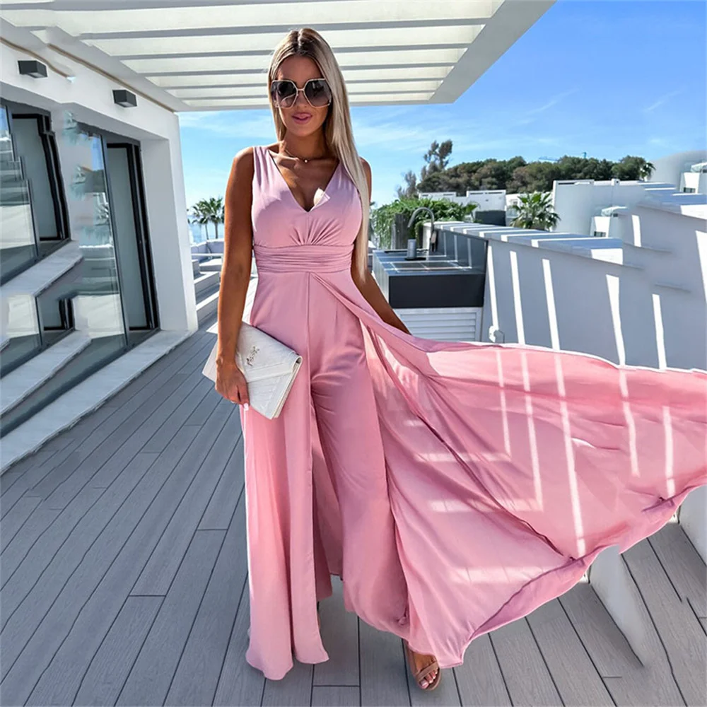 Elegant Women V-neck Long Jumpsuits 2023 Sexy Sleeveless Straight Wide Leg Pant Romper Female Summer Casual Tailing Playsuit
Elegant Women V-neck Long Jumpsuits 2023 Sexy Sleeveless Straight Wide Leg Pant Romper Female Summer Casual Tailing Playsuit
