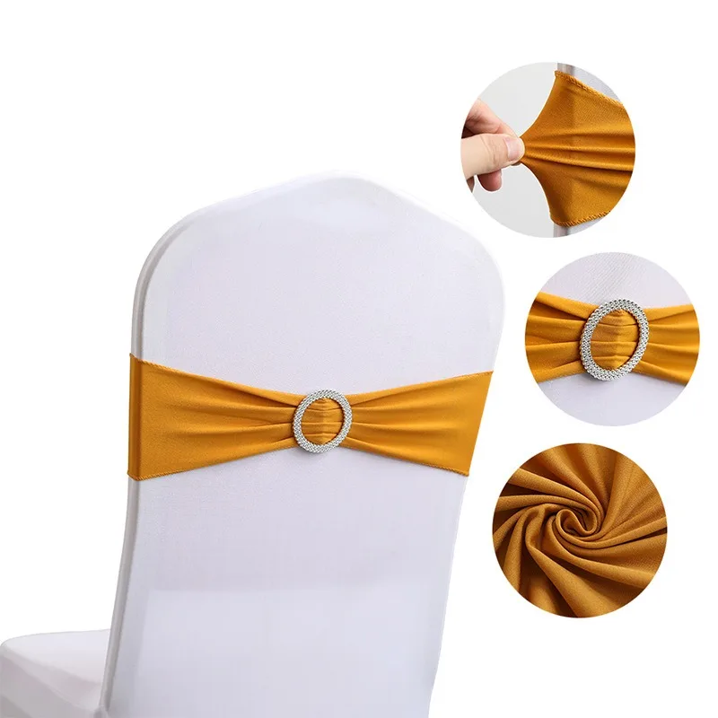 

50pcs/Lot Metallic Gold silver Chair Sashes Wedding Chair Decoration Spandex Chair Cover Band for Party Decor birthday sash