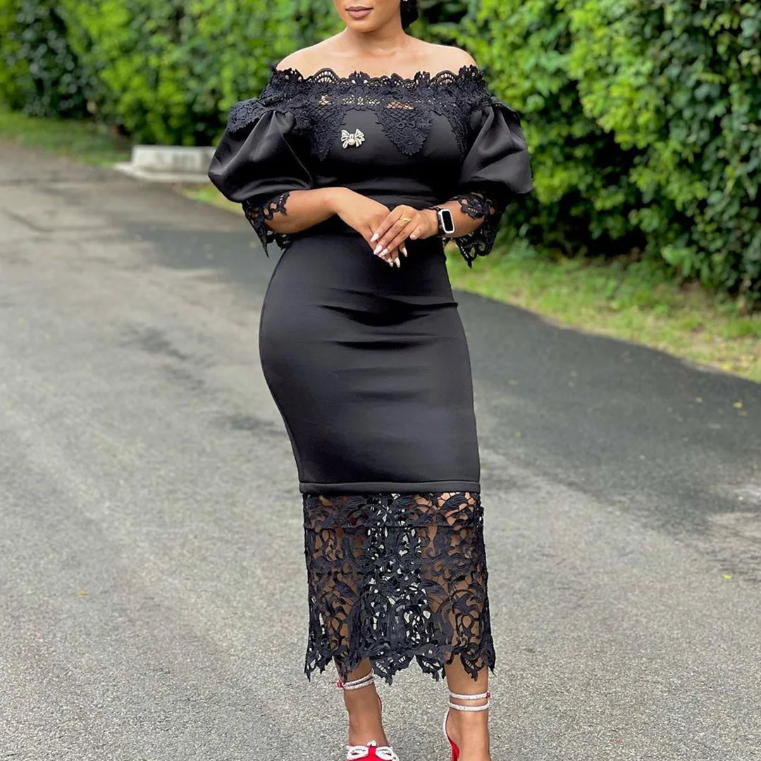 Wepbel Stitching Off-Neck Sheath Dress Slim High Waist Fashion Party Dinner Dress Women Lace Slash Collar Bodycon Midi Dress
Wepbel Stitching Off-Neck Sheath Dress Slim High Waist Fashion Party Dinner Dress Women Lace Slash Collar Bodycon Midi Dress