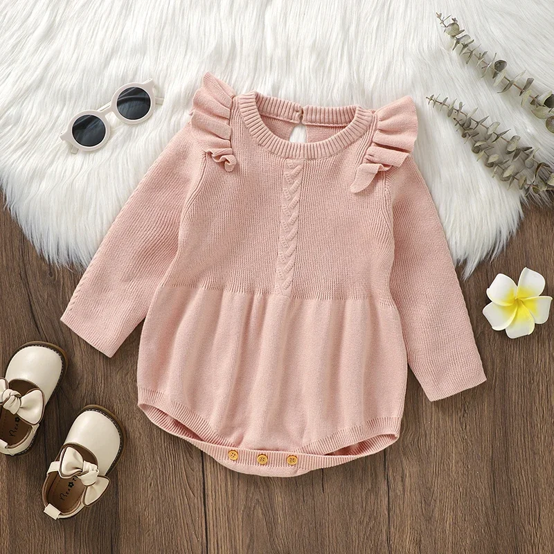 

Girls Baby Bodysuits Cotton Knit Infant Kid Clothing Fashion Ruffles Overalls 0-18M Newborn Jumpsuit Long Sleeve Rompers Autumn