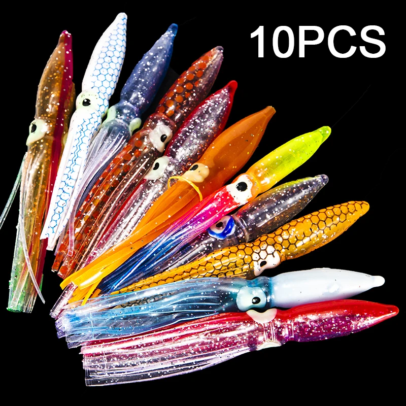 

10 Pcs 8cm Soft Lure Squid Skirts Rubber Artificial Bait Fishing Lures Octopus Wobblers Tuna Kingfish Sailfish Marlin Baits