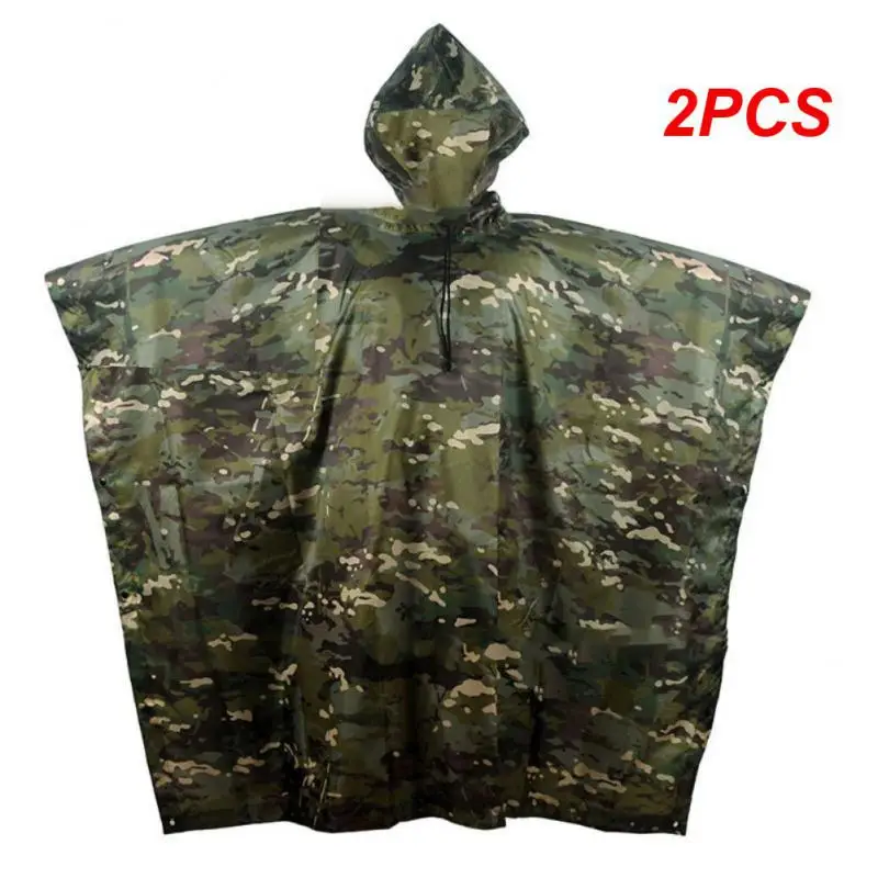 

2PCS Camo Hunting Ghillie Suits Rain Poncho Polyester+PU Waterproof Raincoat Environmental Emergency Rain Poncho Outdoor