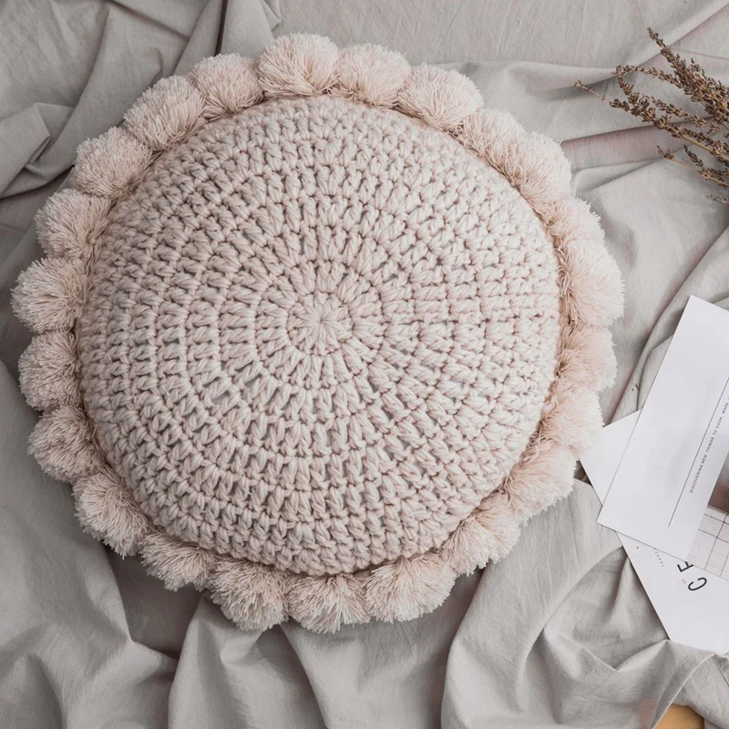 

Knitted Throw Pillow Round Couch Pillow Cute Sunflower Throw Pillow Sofa Pillows Hand Rest Seat Cushions Home Decor