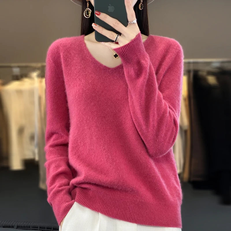 Fall/winter new 100% pure wool cashmere sweater women's V-neck solid color pullover casual knitted coat fall/winter women's coat
Fall/winter new 100% pure wool cashmere sweater women's V-neck solid color pullover casual knitted coat fall/winter women's coat