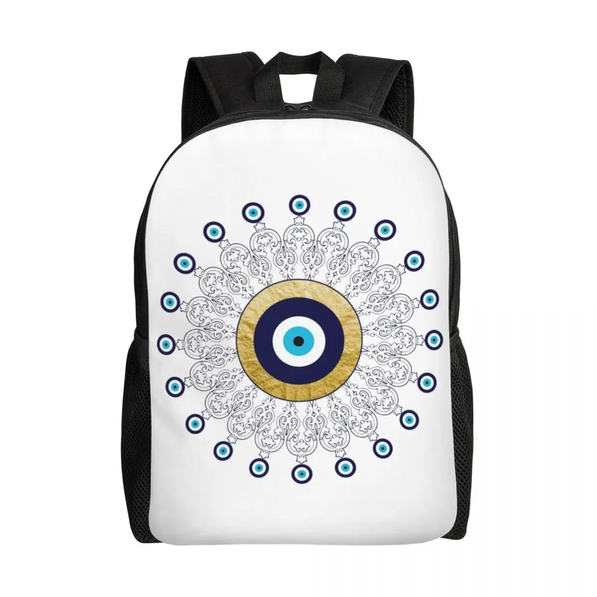 

Evil Eye Mandala In Gold And Blue Travel Backpack Men Women School Laptop Bookbag Lucky Charm Amulet College Student Daypack Bag