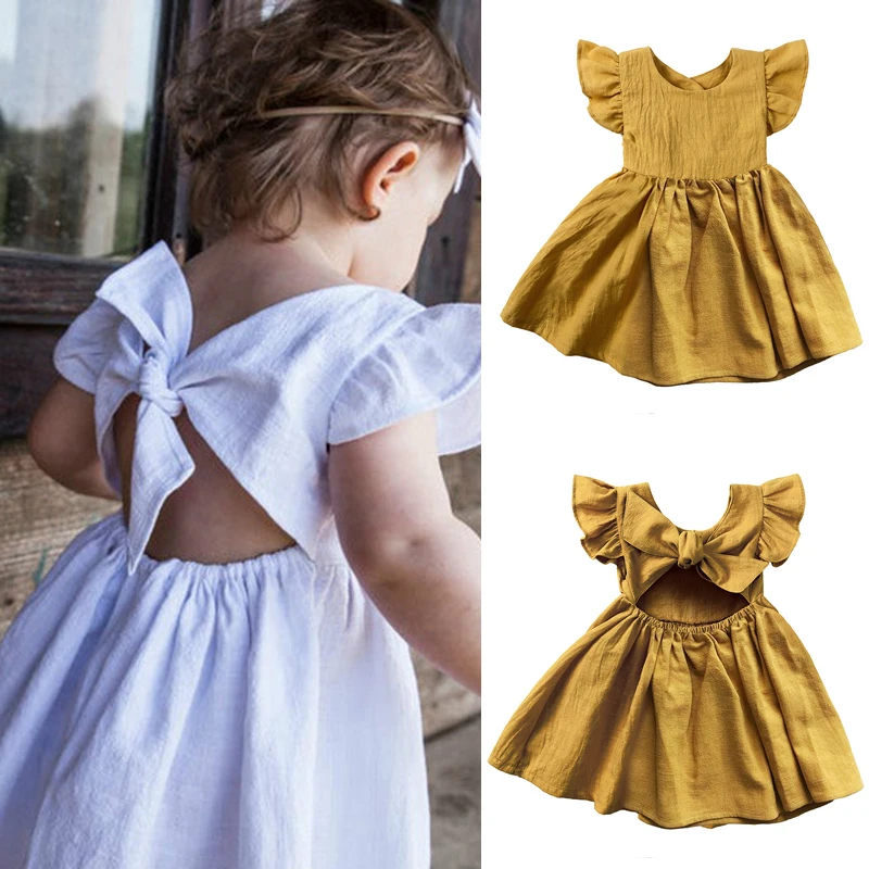 

2024 Летнее Детское платье для малышей, хлопковое льняное однотонное дышащее детское платье для гостиной для девочек, милое корейское детское платье