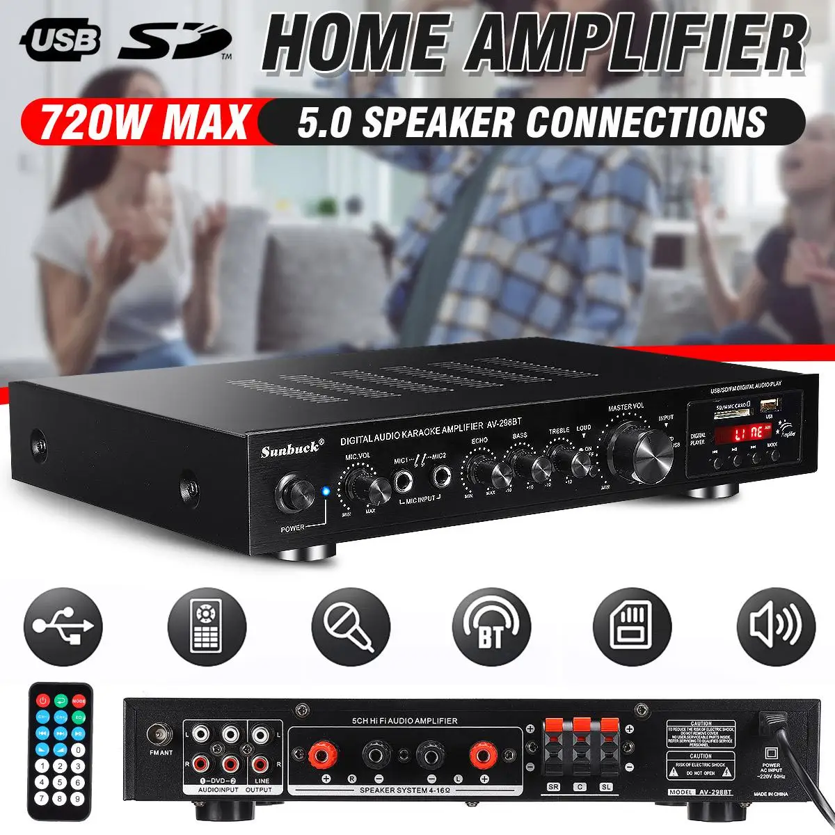 AV298BT Bluetooth Digital Amplifier Stereo LED USB AV Power Surround High Resolution Amplificador Audio Player Subwoofer
AV298BT Bluetooth Digital Amplifier Stereo LED USB AV Power Surround High Resolution Amplificador Audio Player Subwoofer