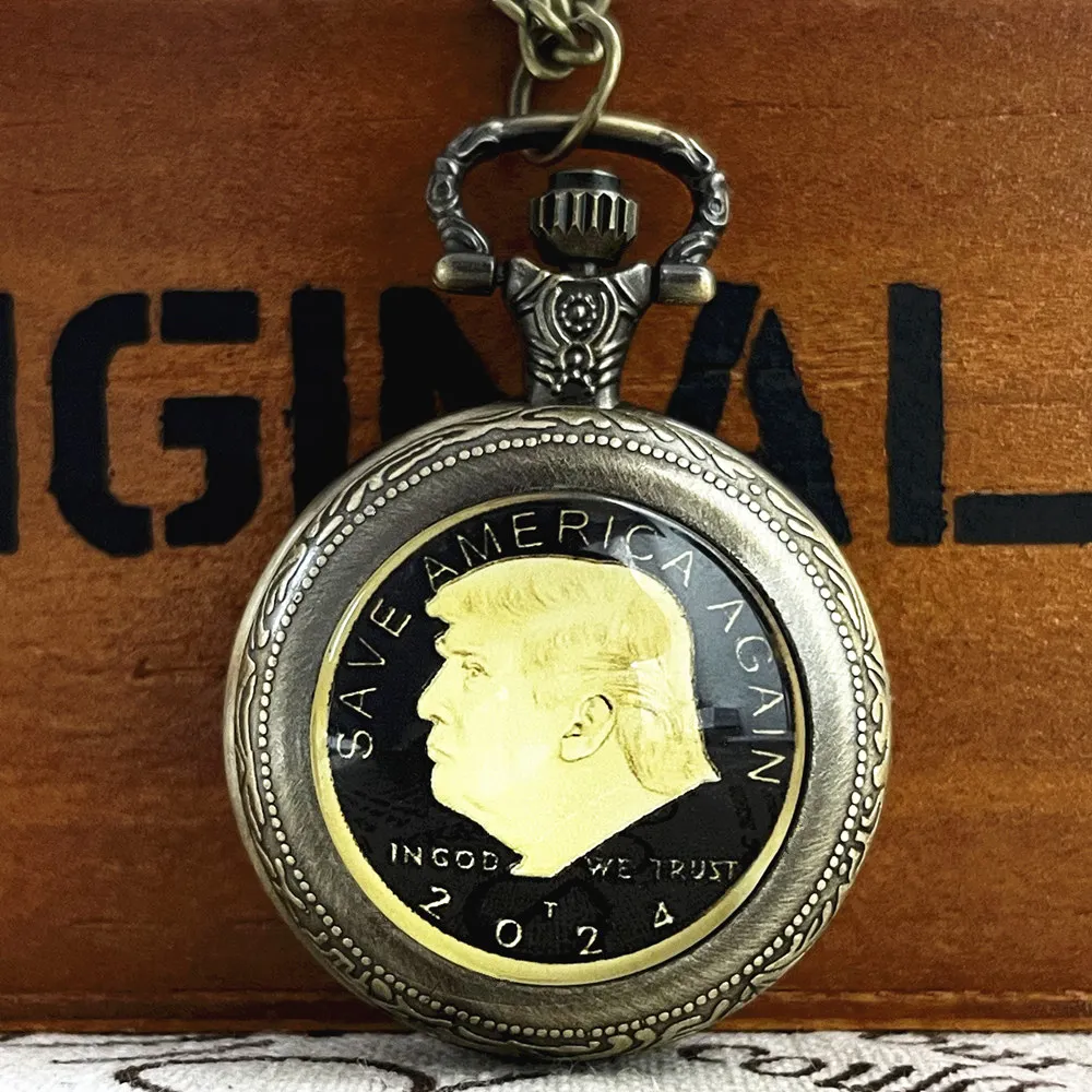 Vintage Bronze Pocket Watch Special US President "SAVE AMERICA AGAIN" Trump Memorial Retro Necklace Chain Clock Male Female Gift
Vintage Bronze Pocket Watch Special US President "SAVE AMERICA AGAIN" Trump Memorial Retro Necklace Chain Clock Male Female Gift