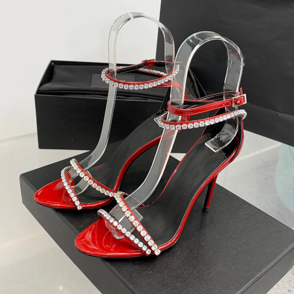 

Strap Stiletto heel Sandals Pointed Toes Ankle strap 10cm Heels Sky-High Heel Women Luxury Designers Shoes Crystal Party Heeled
